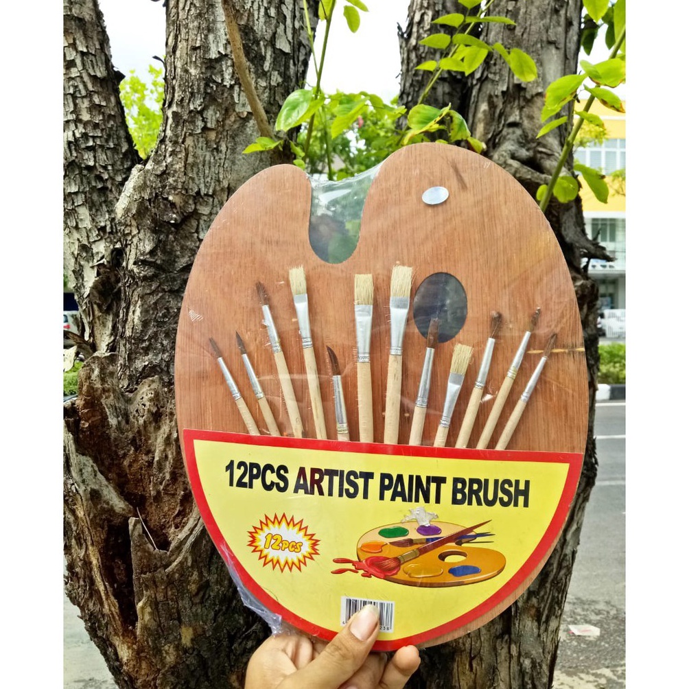 

KODE O18S WOODEN PALETTE 25X3CM PALET KAYU SET DENGAN 12 PCS ARTIST PAINT BRUSH