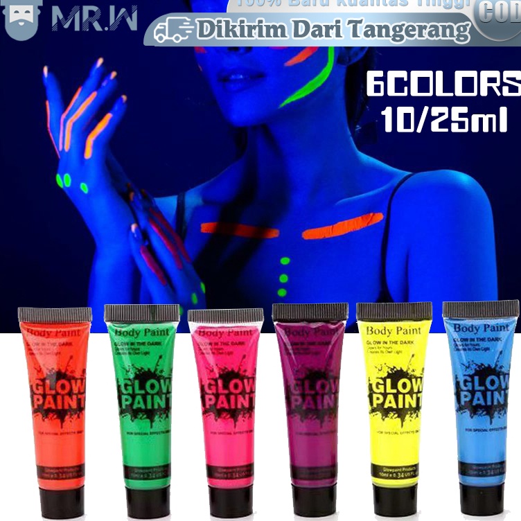 

KODE B97R 6 Warna Face Painting Make Up Glow In The Dark Body Painting 25ml Painting Cat Wajah Fluorescent Body Paint