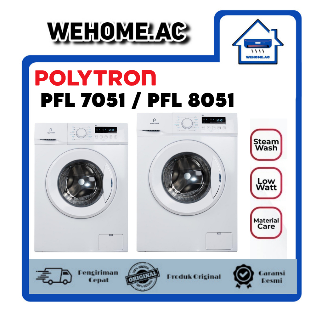 Mesin Cuci Polytron 1 Tabung PFL 7051 / PFL 8051 Mesin Cuci Satu Tabung Polytron 7Kg / 8Kg Front Loa