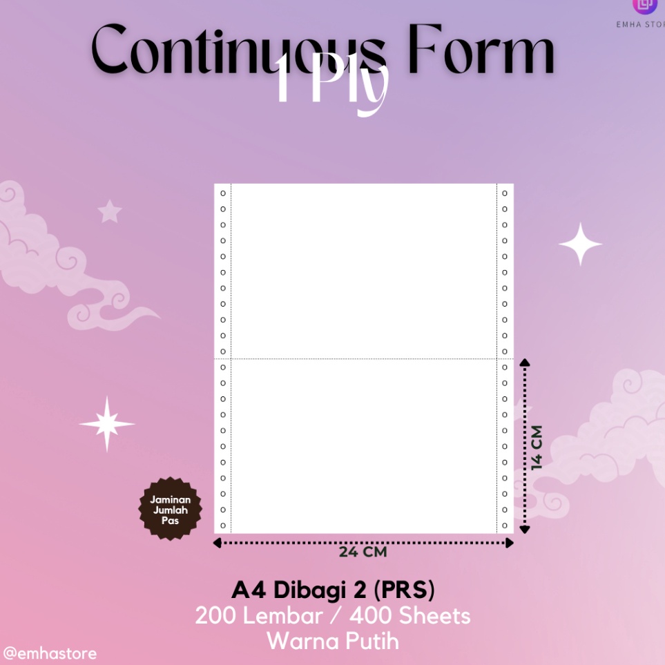 

KODE S65Q Kertas Continuous Form Struk PPOB PLN A4 Dibagi 2 1 Ply 2 Lembar
