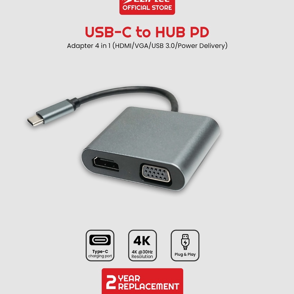 KODE M63B Converter Type C to Hdmi VGA HUB PD USB 4in1 CLIPtec
