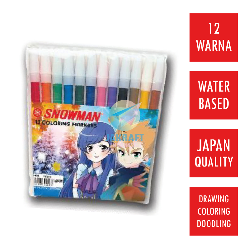 (12 Pcs) Set Spidol Warna Kecil Bisa Dihapus Cuci SNOWMAN PW-12A Color Pencil Marker Warna Lengkap