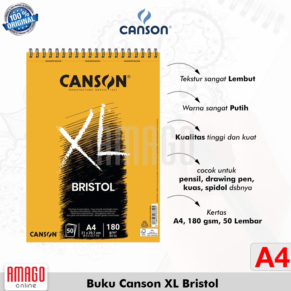 

KODE L75Y Buku gambar CANSON XL Bristol 5 sheets A4 size 18 gsm Album