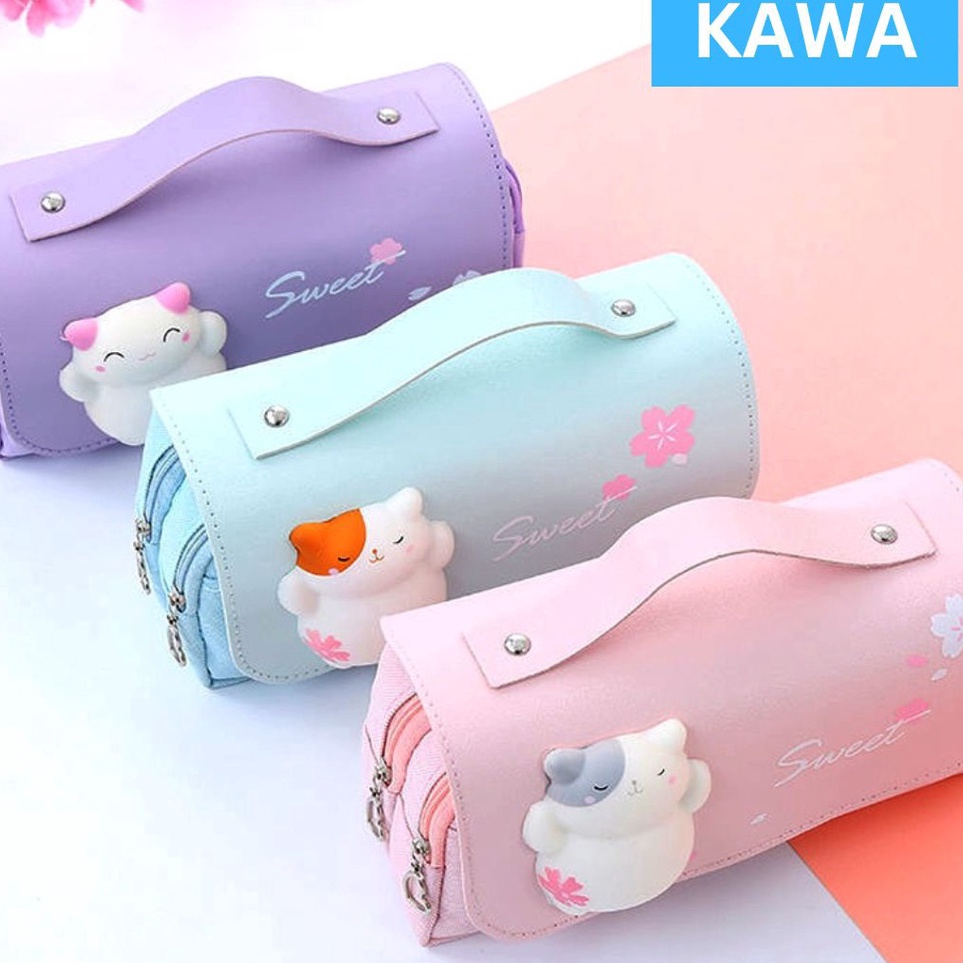 

KODE Q95C KAWA Kotak Pensil Squishy Lucu Kain Pencil Case Aesthetic Multifungsi