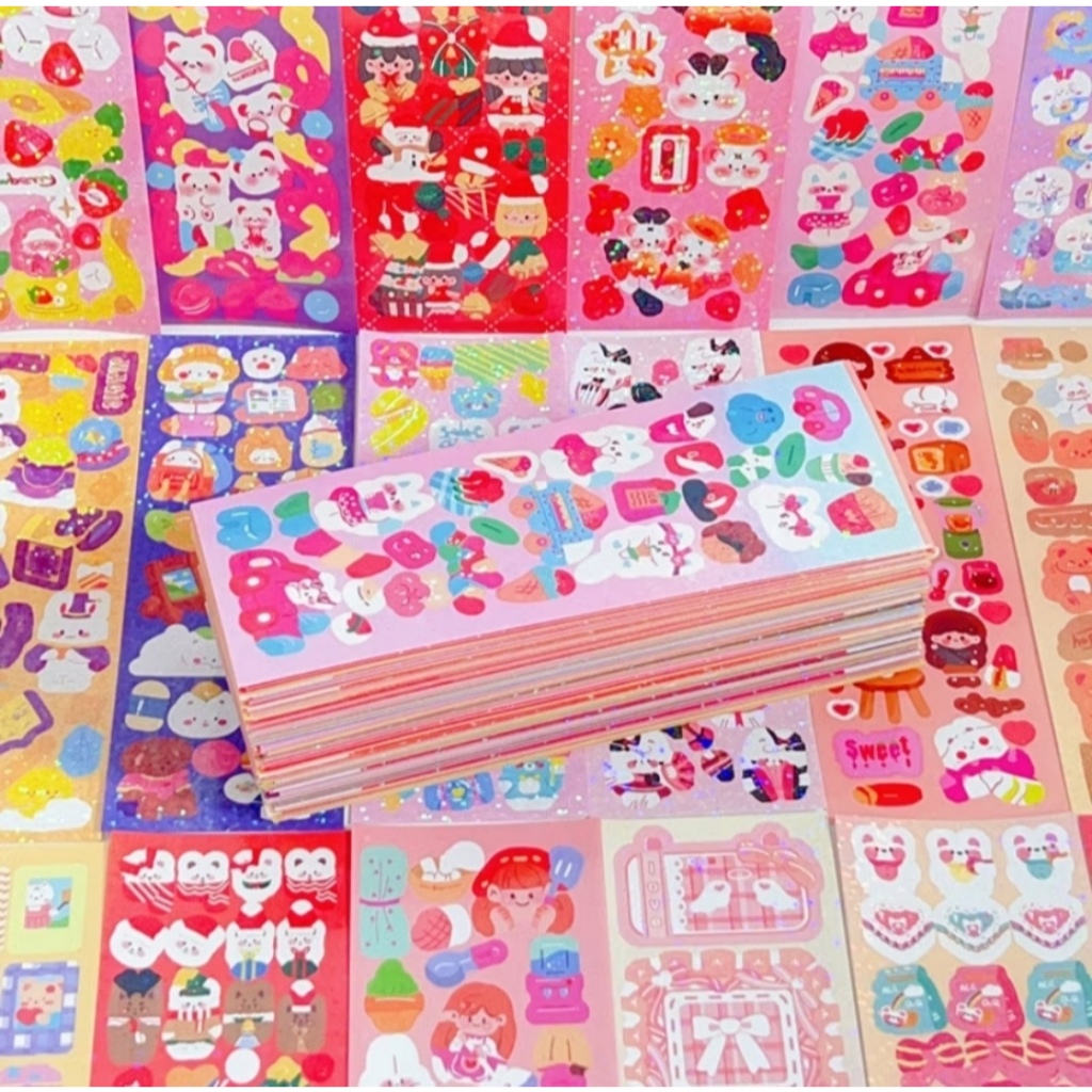 

Sticker Hollogram Gitter Lucu Imut 10lembar/20lembar Hologram Glitter DIY Dekorasi Jurnal