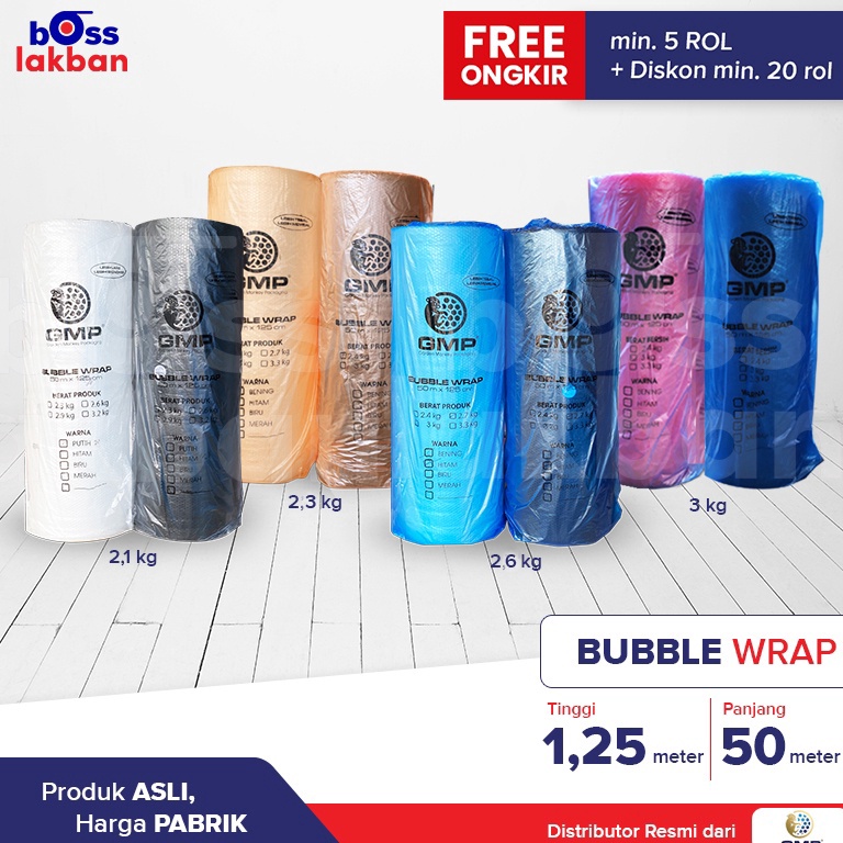 

KODE Y59C Bubble Wrap GMP 125 cm x 5 meter Hitam Bening Merah Biru