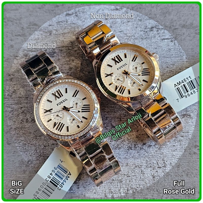 Jam Tangan Wanita Besar Fossil Cecile Ring Diamond Tali Rantai Original