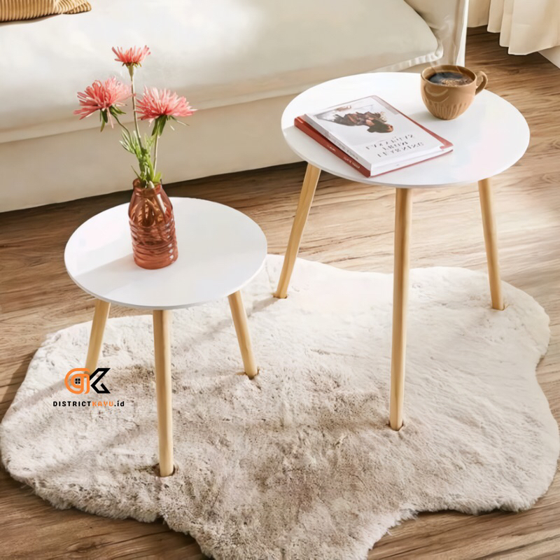 Meja bulat ruang tamu minimalis dapat 2pcs murah / meja hias ruang tamu / meja cafe pojok bunga