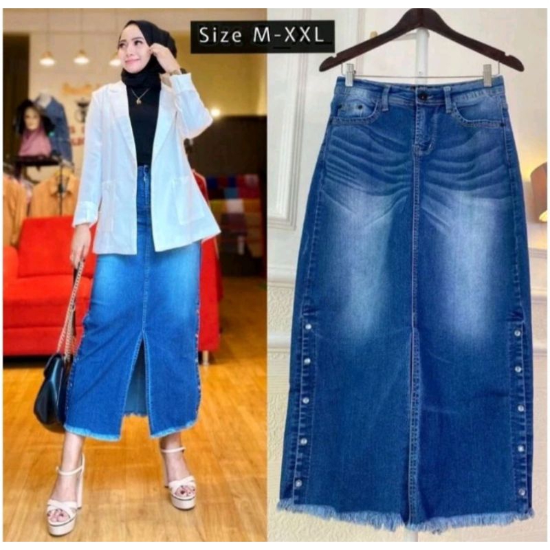 rok jeans vj/rok jeans panjang polos/rok jeasn strect/rok jeans termurah