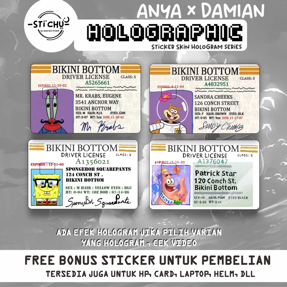 

TERMURAH Stiker Atm Skin Card HOLOGRAM Spongebob flazz emoney debit kredit dll