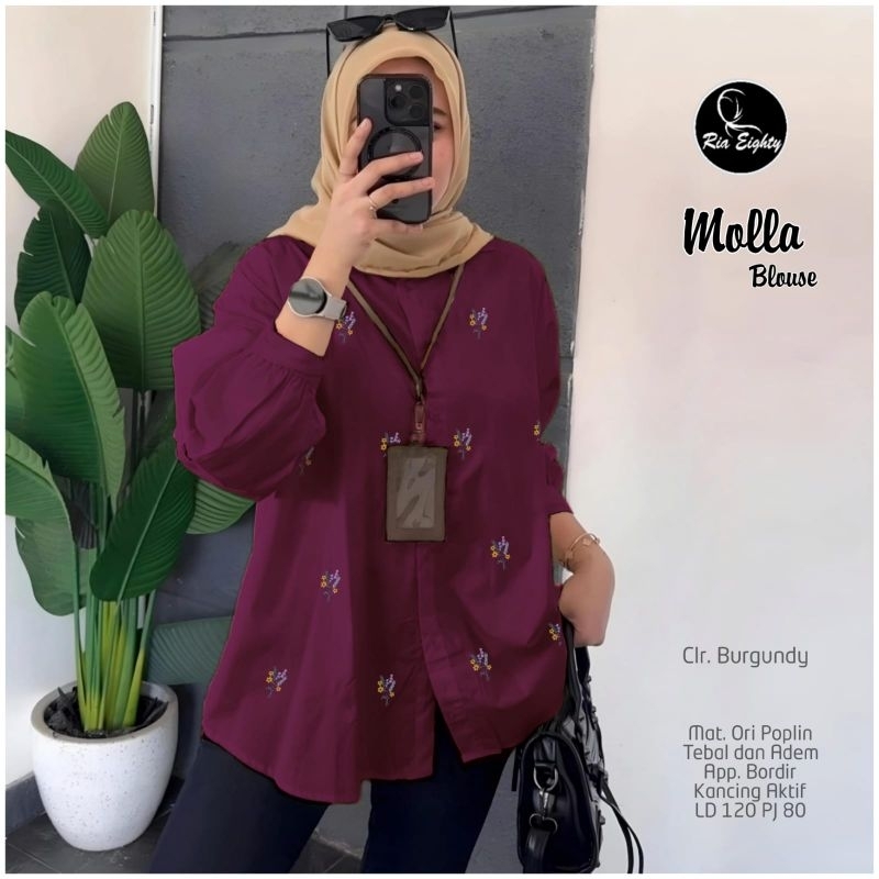 Molla Kemeja By Athaya. Baju Atasan Wanita Kemeja Panjang Premium Ld 120 Katun Poplin Bordir Bunga M