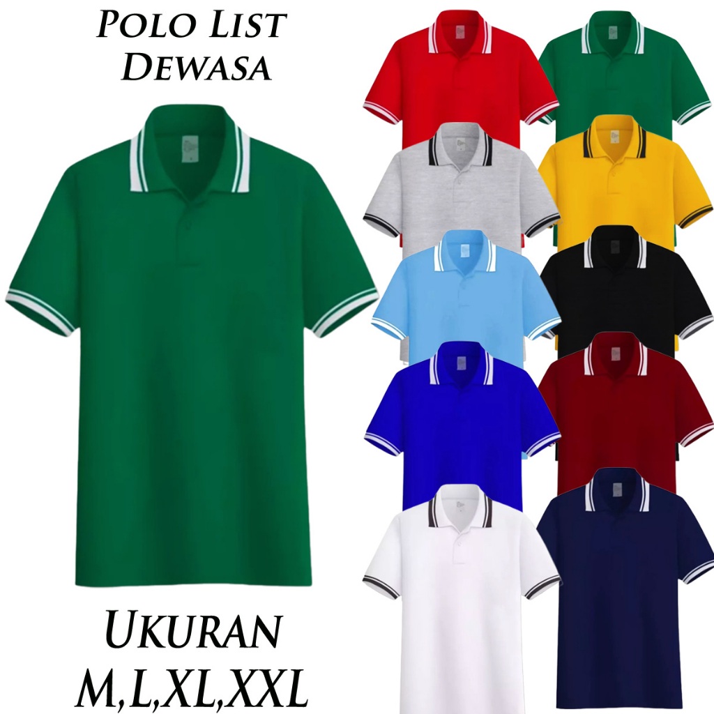 BAJU KAOS POLO LIST PRIA DAN WANITA LENGAN PENDEK UKURAN DAN WARNA LENGKAP / POLO SHIRT LENGAN PENDE