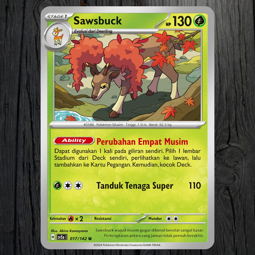 Sawsbuck Pokemon No #0586 Gen5 - DAUN - 017/142 sv5s Paradoks Andalan KARTU TCG INDONESIA ( Sleeve )