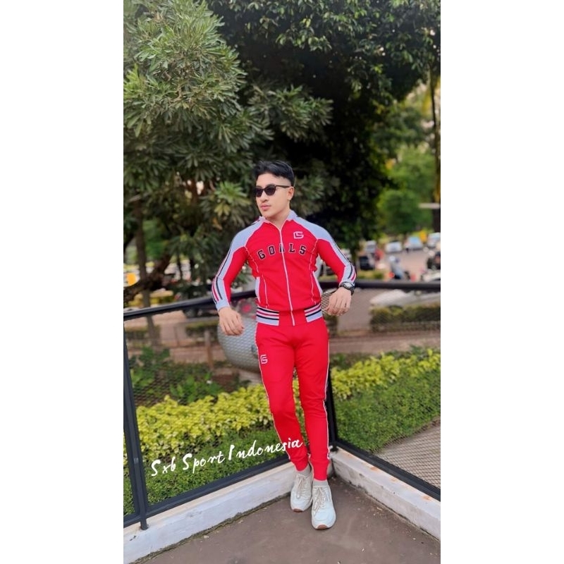 STELAN BAJU OLAHRAGA MERAH PUTIH SXB SPORT JACKET AND JOGGER