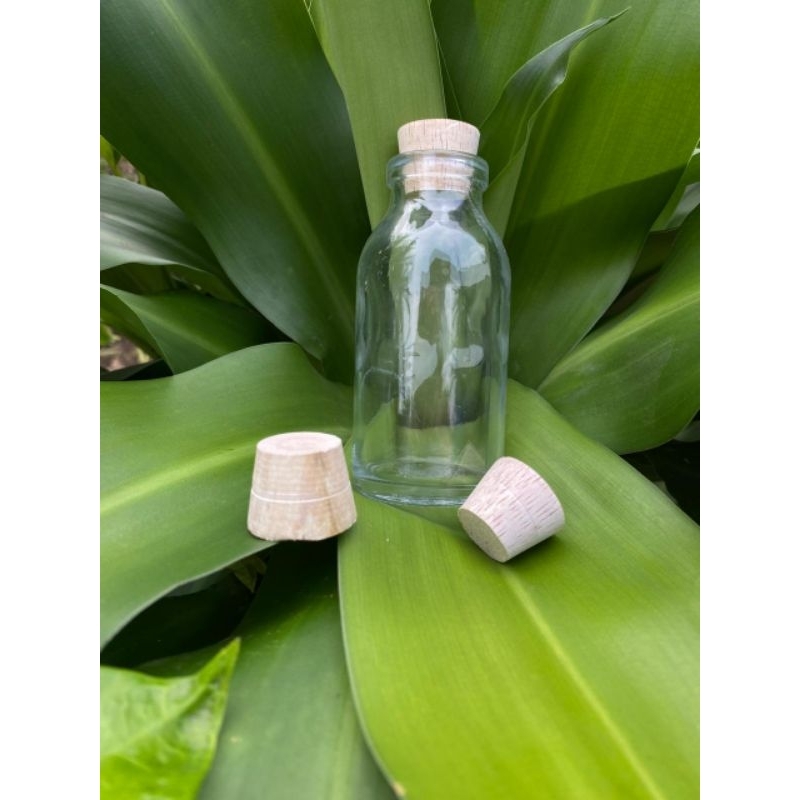 Botol kaca tutup kayu 100ml / botol vas bunga / botol rustik
