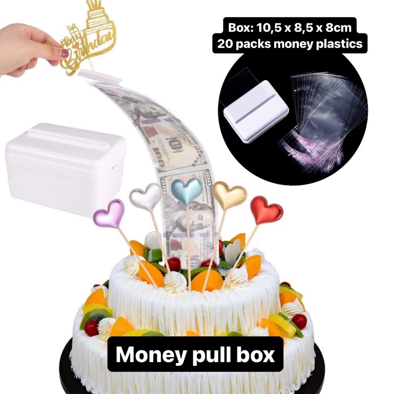 Money Pull Box (Kotak+20pc Plastik Uang) / Tarik Uang Cake decoration / Buket Bouquet