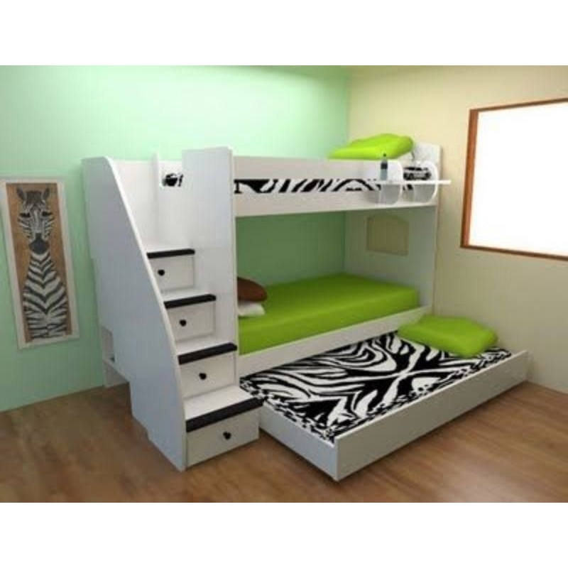 Kasur anak tingkat 3 bed, ranjang anak susun 3 kasur, tempat tidur tingkat 3 bed bahan kayu berkuali