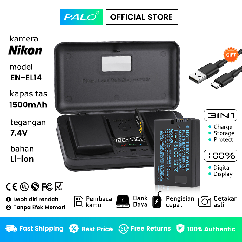 PALO EN-EL14 EN-EL14a ENEL14 EN EL14 EL14 Baterai Kamera + Pengisi daya multifungsi Untuk Nikon D310