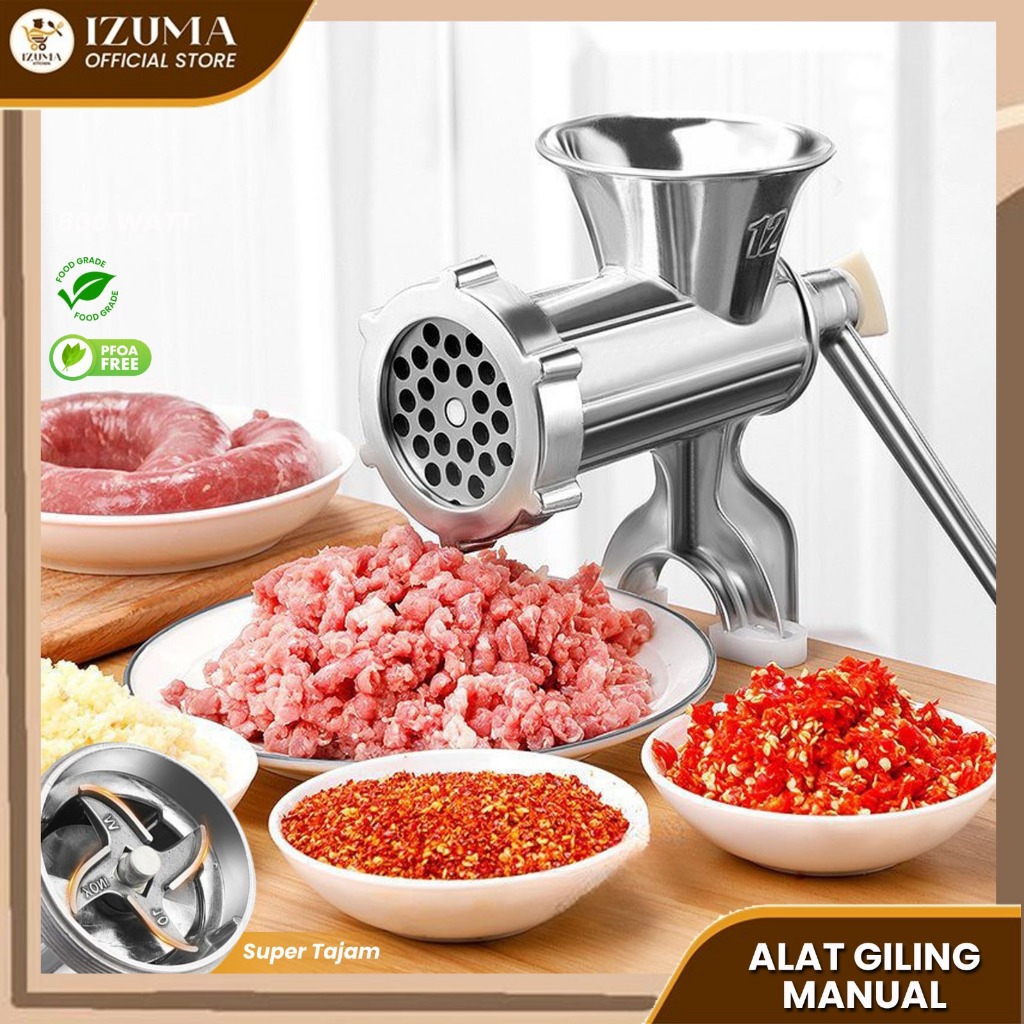 IZUMA Gilingan Daging Manual Ukuran 8,10,12/ Gilingan Kacang Cabai Alumunium Meat Mincer Manual