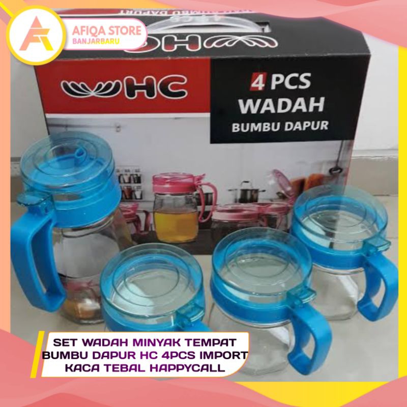 SET WADAH MINYAK TEMPAT BUMBU DAPUR HC 4PCS IMPORT KACA TEBAL HAPPYCALL