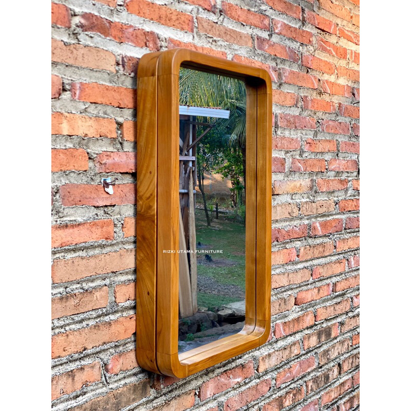 Cermin Waestafel Kamar Mandi Kayu Jati / Cermin Kaca Pintu Kayu Jati / Cermin Kamar Mandi Bisa Dibuk