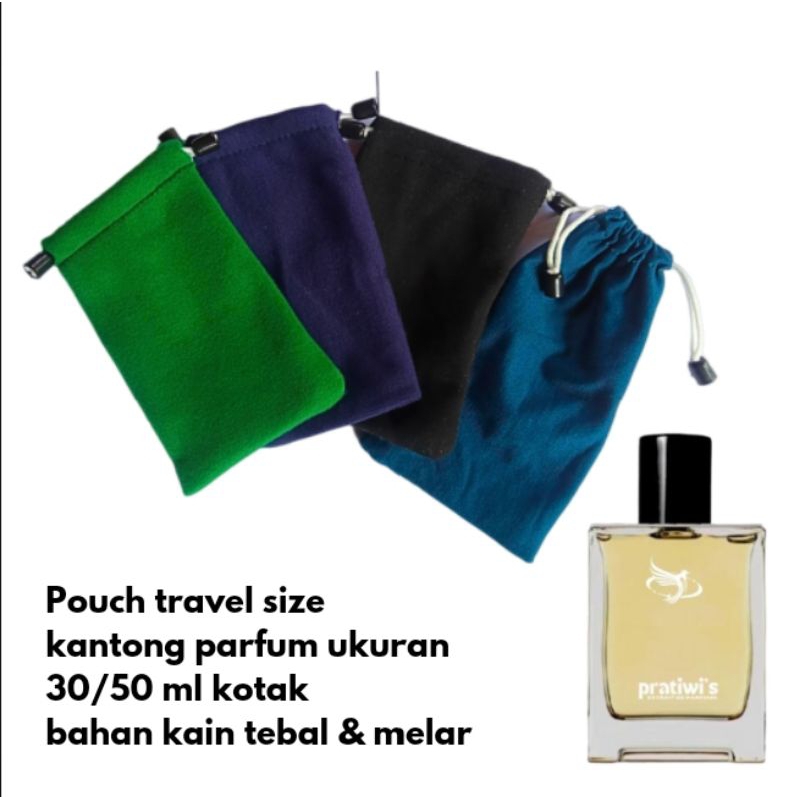 ( 100 pcs ukuran kotak 30/50 ml ) kantong serut/tas travel size kantong parfum bahan kain bludru/beb