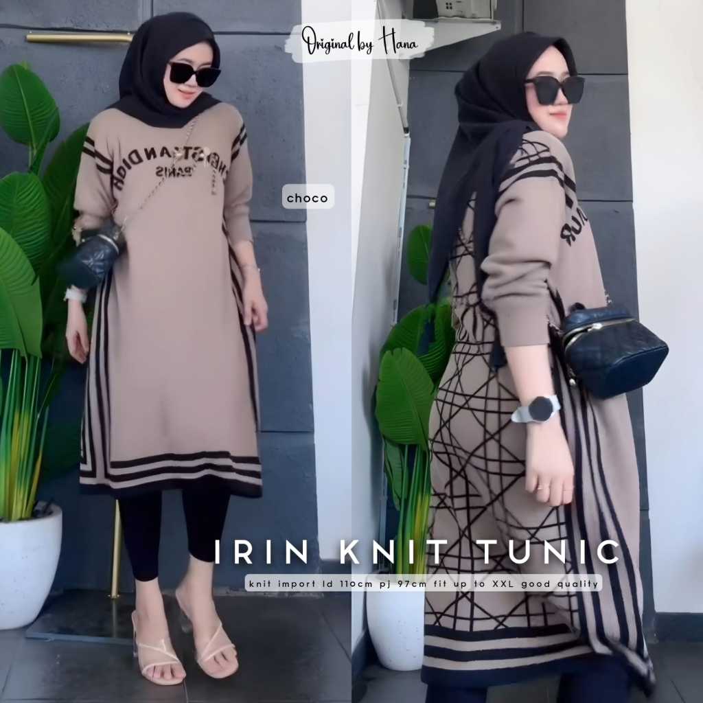 Atasan Rajut Wanita Tunik Lengan Panjang Knit Hitam Cream Ld 110 Tebal Premium Midi Remaja Garis Est