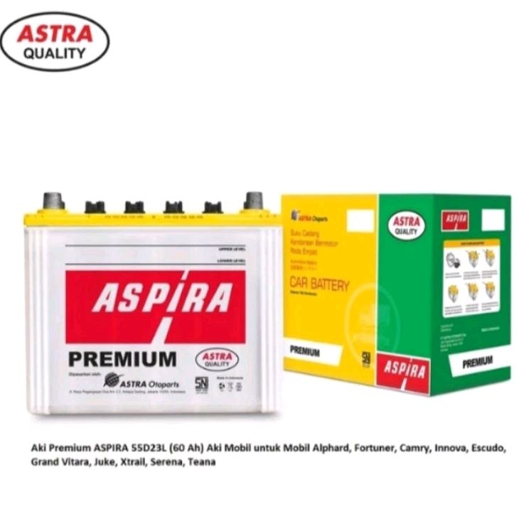 Aki Aspira 55D23L Mobil Alphard Fortuner Camry Juke Xtrail Escudo Serena Hybrid GS