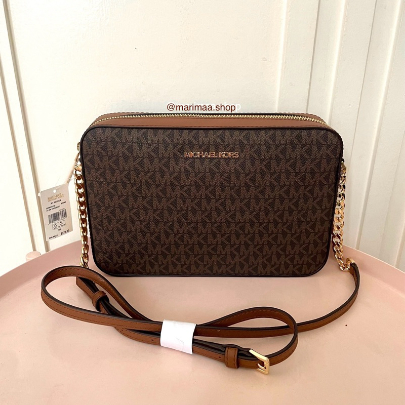 Tas Michael Kors MK jet set travel authentic asli crossbody signature brown item