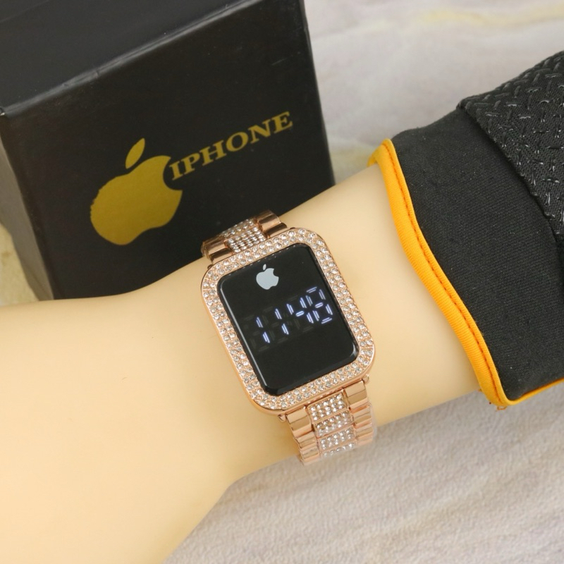 ( BISA COD ) Jam Tangan Wanita IPHONE Diamond Touch Screen Digital Rantai Stainless Steel Jam Tangan