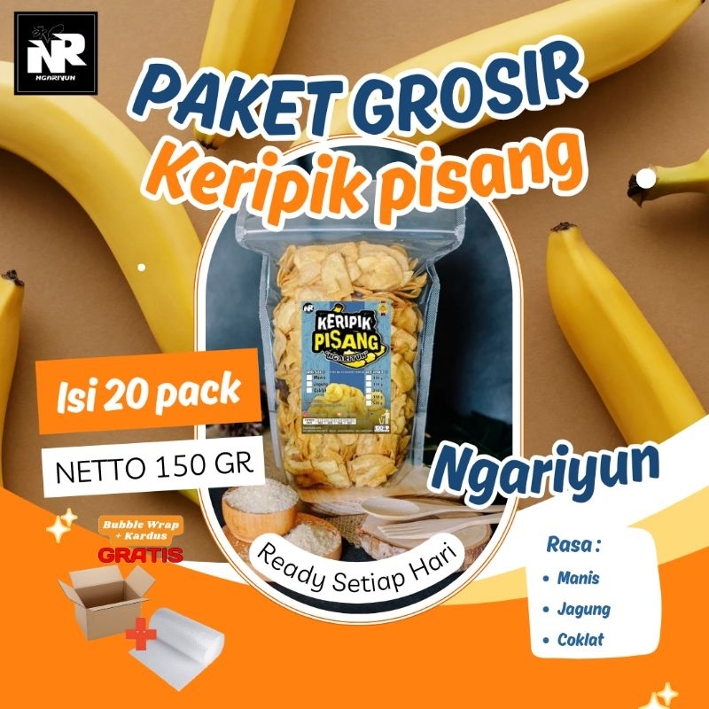 

(PAKET GROSIR ISI 20 PACK / 150g) KERIPIK PISANG NGARIYUN ANEKA RASA KHAS BOJONEGORO