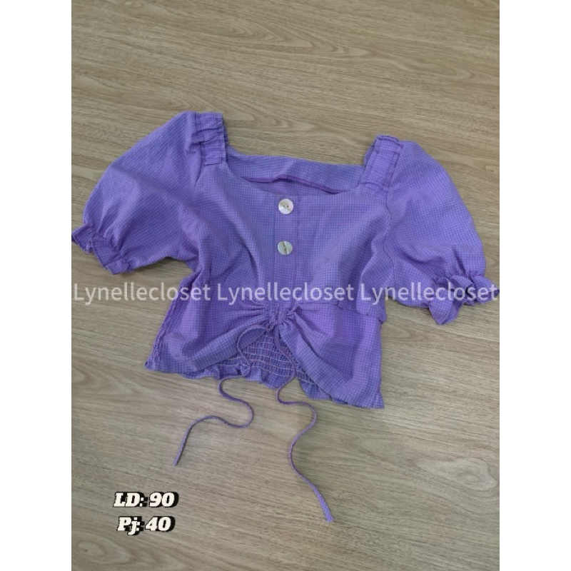 CROP TOP / ATASAN KOREA / BLOUSE / RENDA / BUNGA / FLOWER / PITA / COQUETTE / PURPLE / LILAC / UNGU