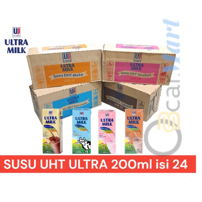 

SUSU ULTRA 200ml 1 Dus isi 24 Coklat Stroberi Cream Moka