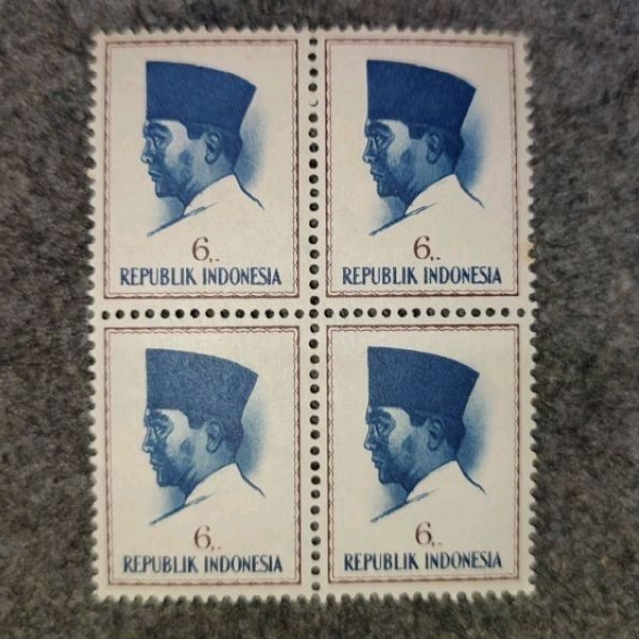 

(GRESS/BARU) Paket perangko lama sukarno nominal 6 rupiah masih utuh gandeng 4 perangko belum terpakai