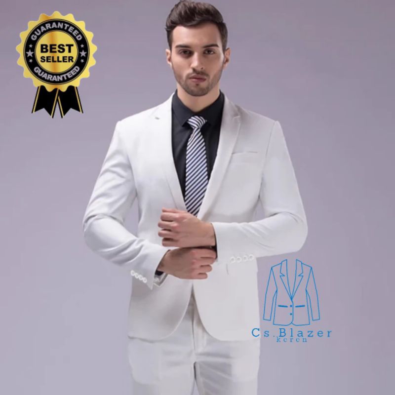 JAS BLAZER PRIA WARNA PUTIH + set blazer warna putih