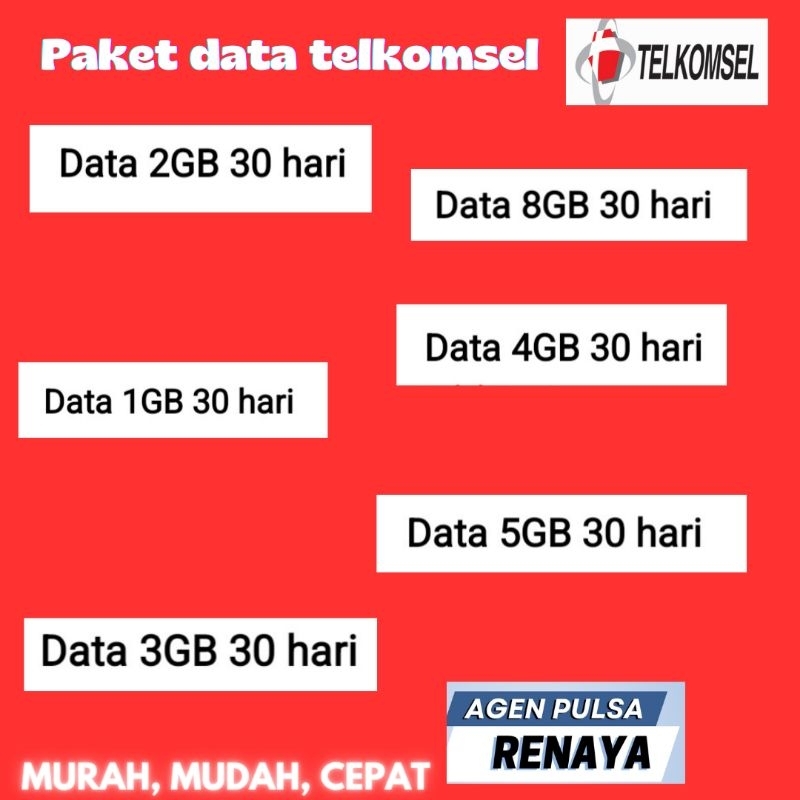 MURAH||PAKET DATA TELKOMSEL 1GB, 2GB, 3GB, 4GB, 5GB, 8GB, MASA AKTIF 30 HARI |PAKET DATA MURAH