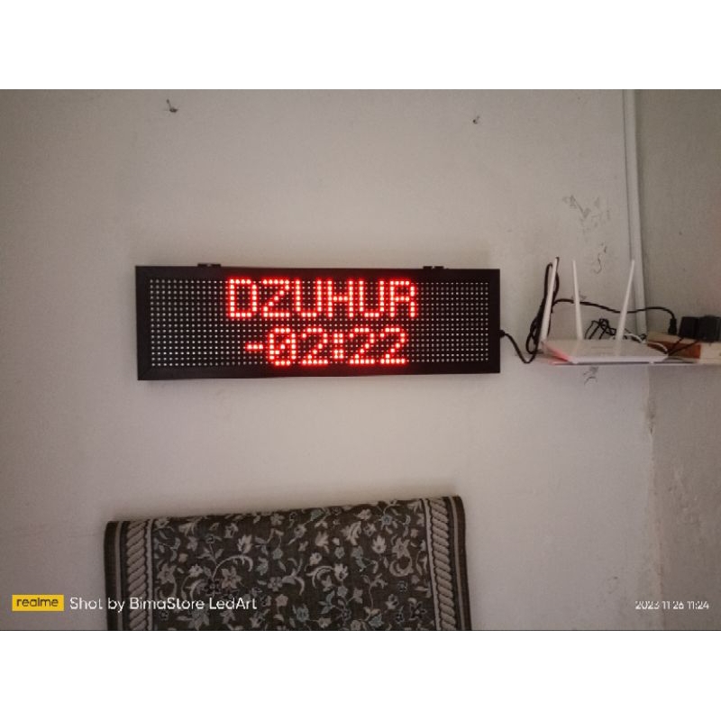 Jam Sholat Wifi, Jam Waktu Sholat 2 Panel, Single Color 64x16 Merah