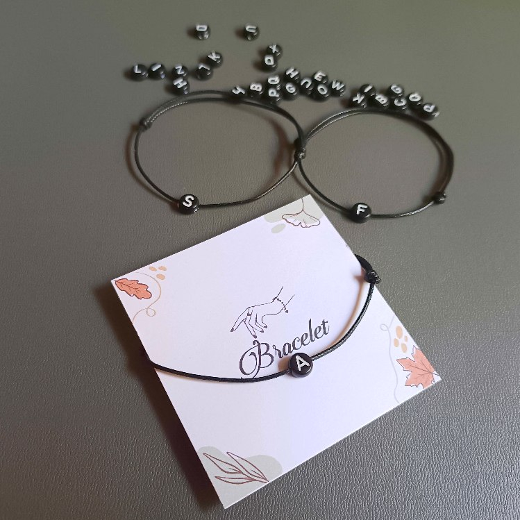 Gelang Inisial - Gelang Korea Inisial Huruf Bulat - Gelang inisial Tali Korea