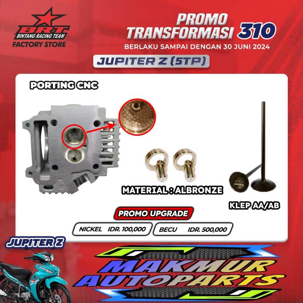 Promo HEAD BRT JUPITER Z 26/23 27/23 28/24 29/24 34/29 NICKELBRONZE + PORTING CNC (BINTANG RACING TE