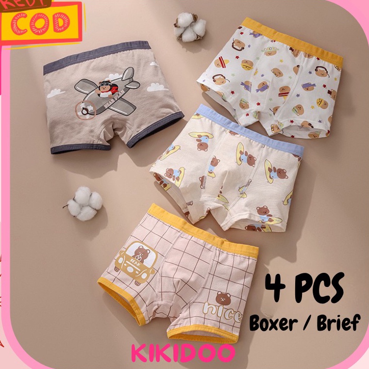 KODE M54I Kikidoo 4 Pcs Celana Dalam BoxerBrief Anak Katun Premium BEAR BAL4