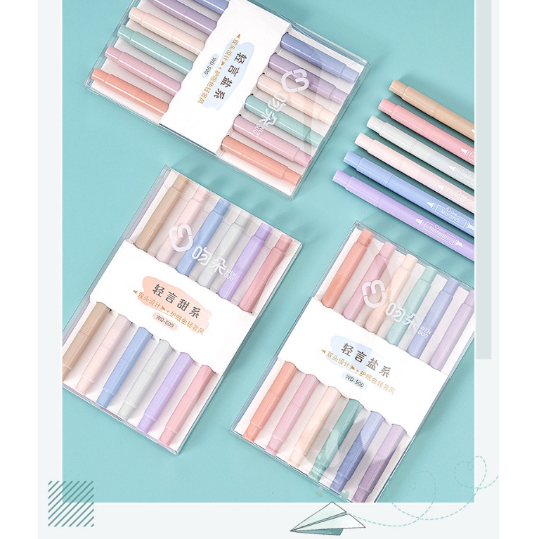 

DISCOUNT TODAY Highlighter SET 6 colors Morandi Macaron Penebal spidol 1 set isi 6 warna pastel