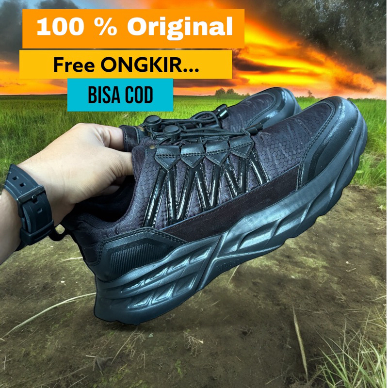 sepatu exduma tali putar potenzio - super black sangat ringan tidak panas