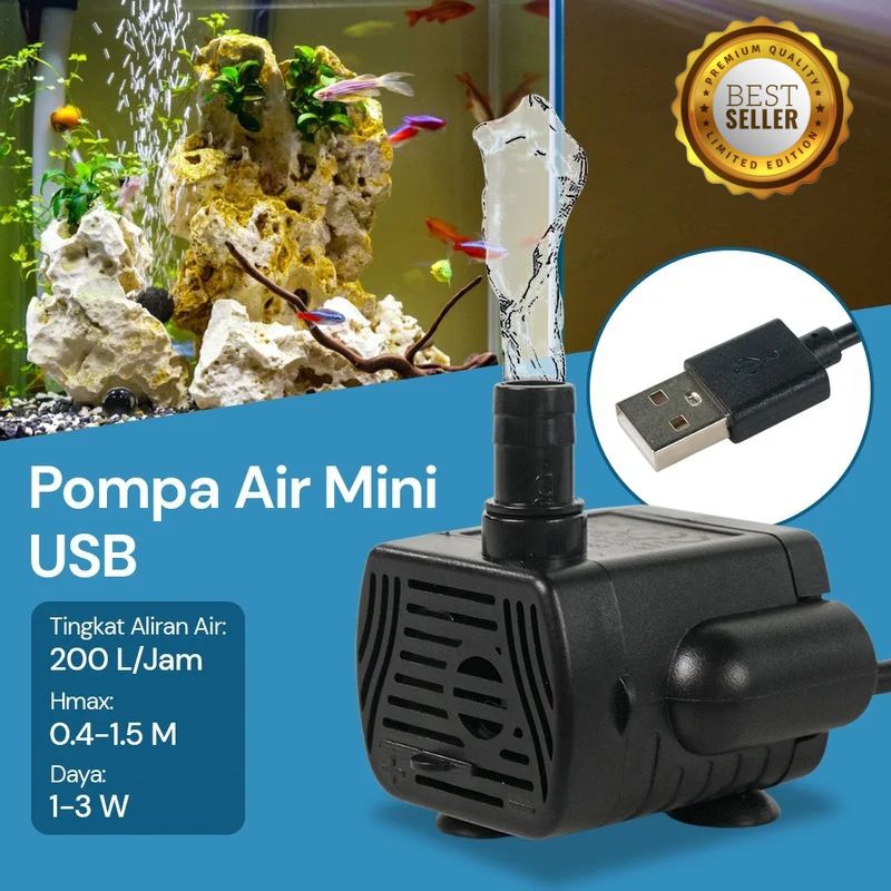 Leewince Pompa Air Aquarium Mini USB Brushless Submersible Aquarium 9V 1-3 Watt - 1020 - Black