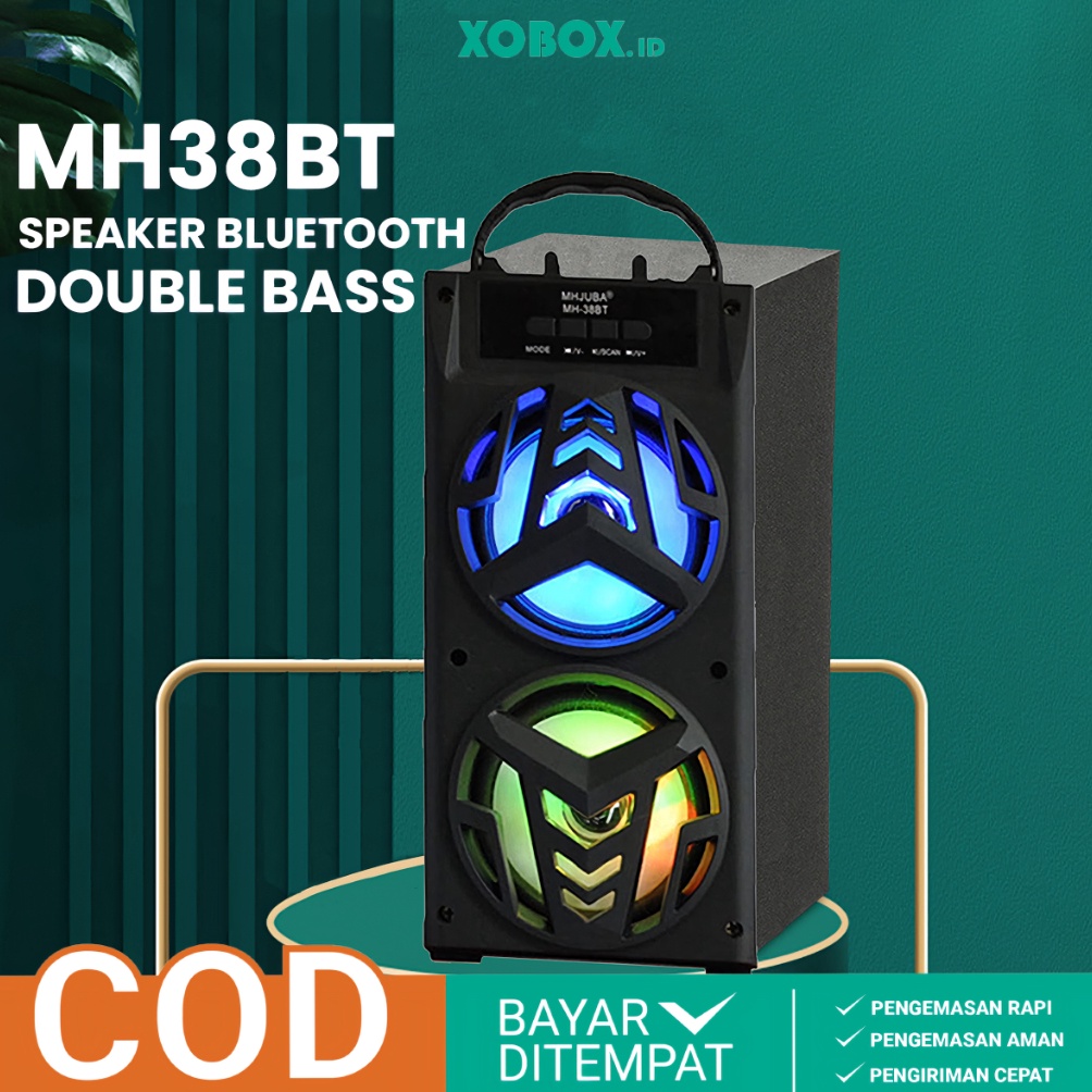 PROMO TERUPDATE Speaker Bluetooth Aktif 5 Double Bass MH38BT With LED Light Portable  XOBOX