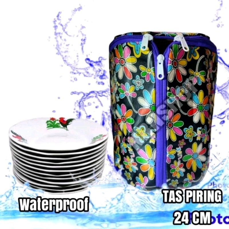 Tas Piring Waterproof [24 CM] Tahan air 2 Lapis Tebal Full Furing/ Tas Penyimpanan Piring Motif Anti