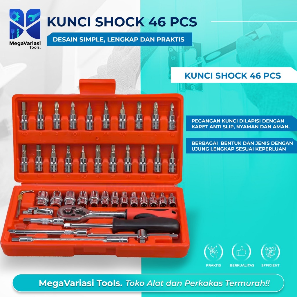 Set Kunci Shock 1/4 Socket + Obeng Socket Set 46 Pcs / Set Kunci Sok Kunci Shock 46 pcs Mobil Motor 