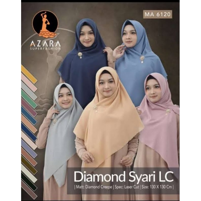 Hijab Jilbab Kerudung Segi Empat AZARA ORI Lebar Jumbo Besar Syar'i Laser Cut Diamond Crepe 130x130 