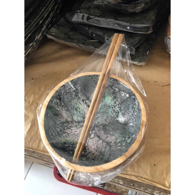 Shell bowl Mangkuk kayu jati Mangkok kayu jati lapis kerang Teak wood bowl Mangkok kerang estetik Hi