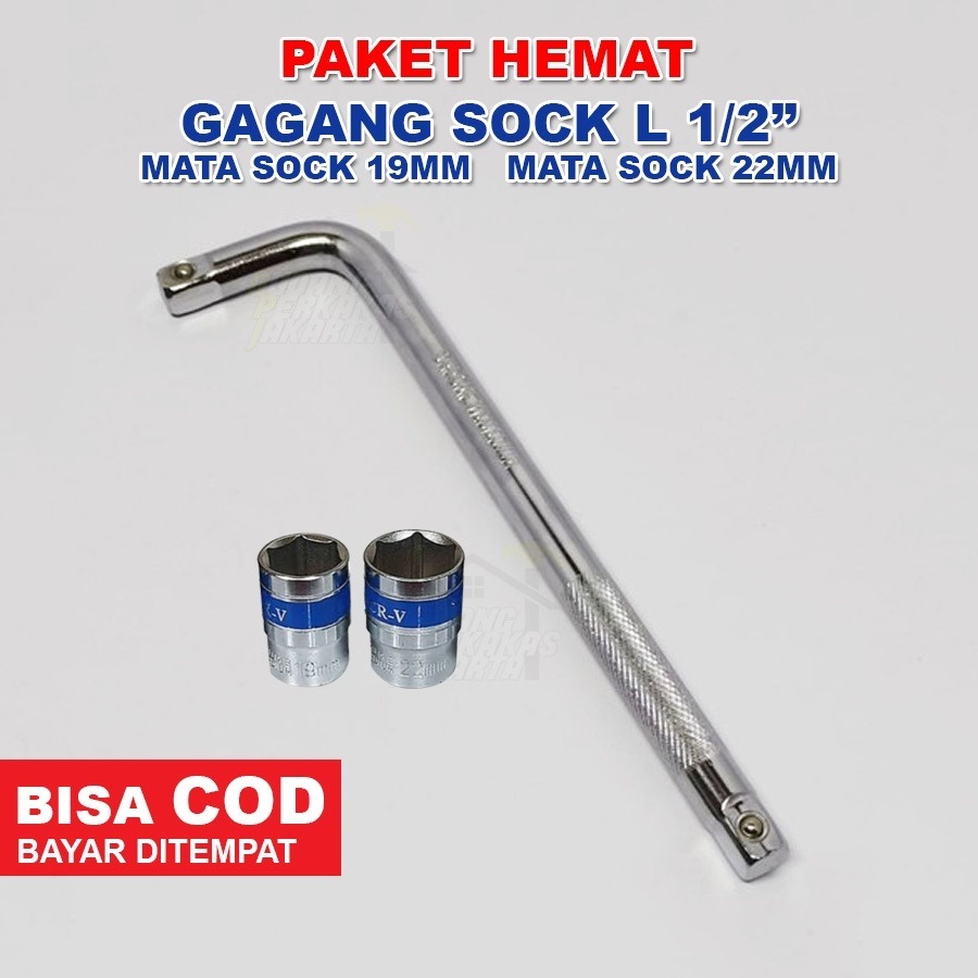 Paket Gagang Kunci Sock Sok ½" Inch + Mata Sock Shock 19mm 22mm / Kunci CVT / Kunci Kanvas Ganda