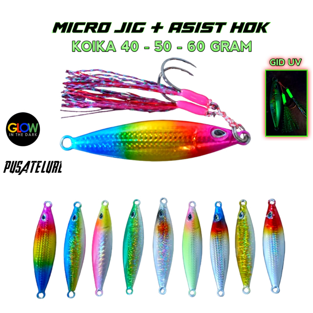 Metal jig lengkap plus kail 60gram/50gram/40gram metal jig set assist hok koika metal jig 40gram met
